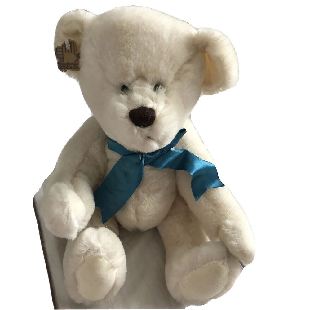 Applause Stuffed Animal White Plush Full Jointed Teddy Bear 16" 13925 Flawed Vtg